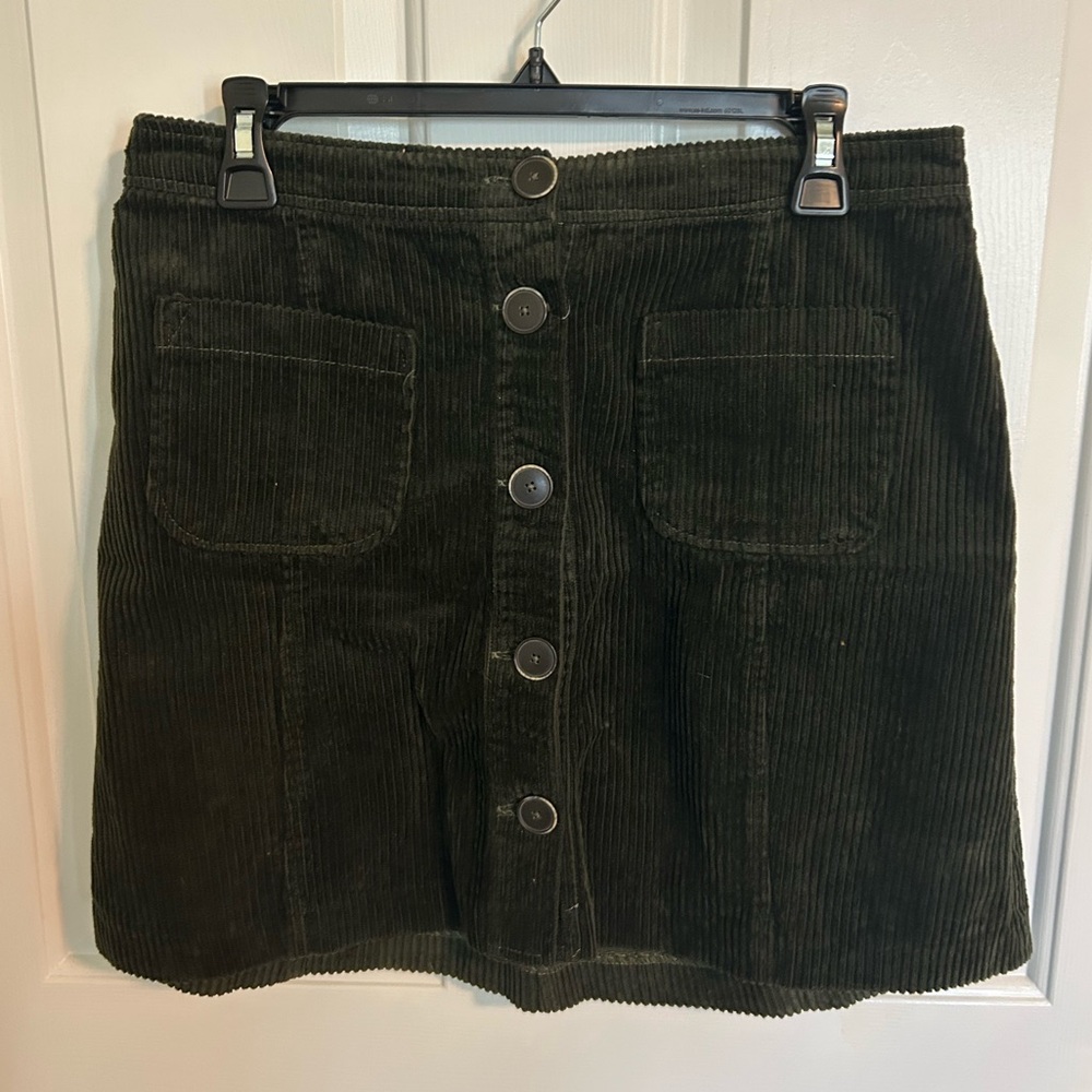 For The Republic Corduroy Button-Front Skirt - Dark Green Size 6